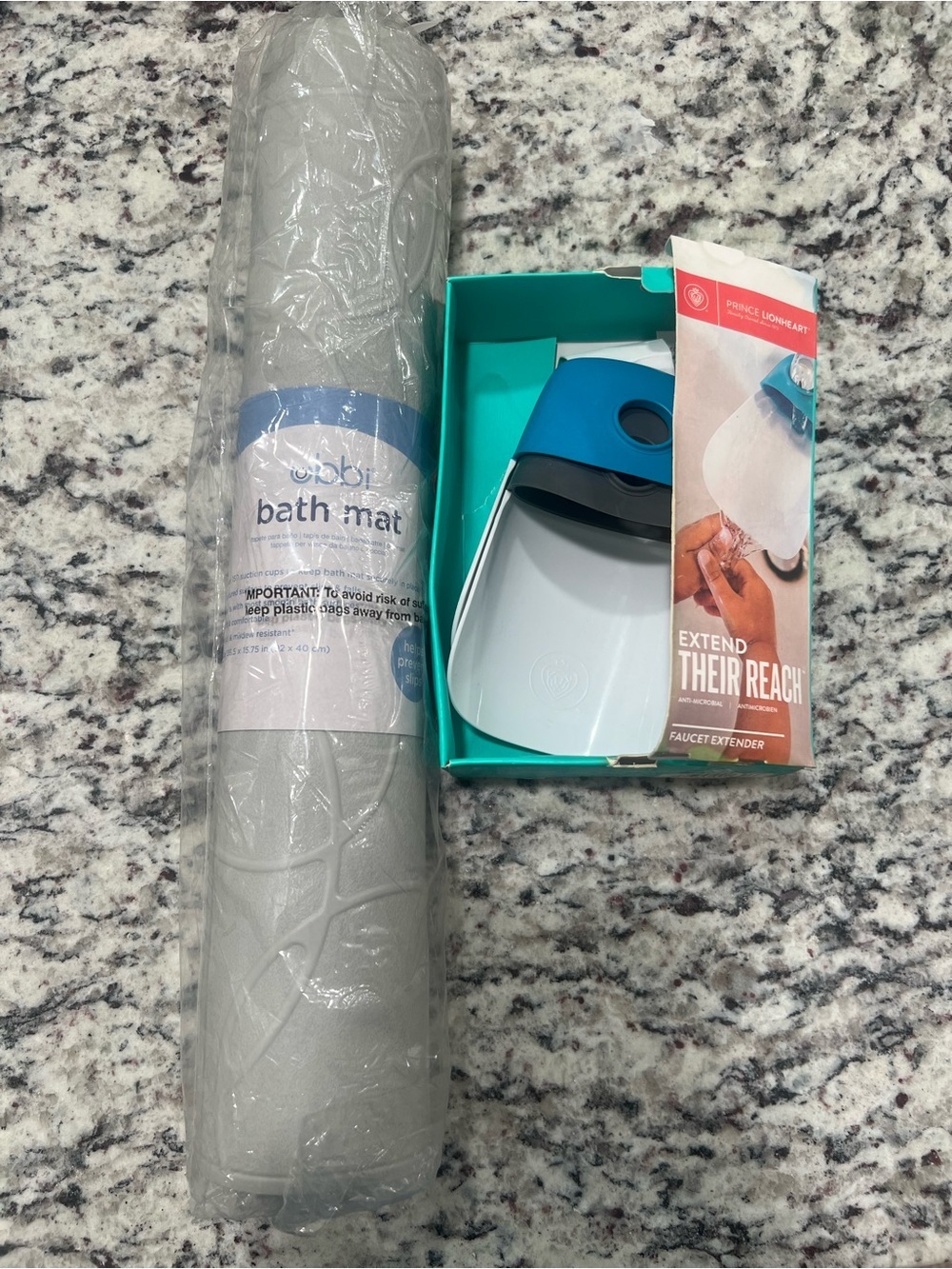 Ubbi Gray Tub Mat & Blue Faucet Extender - Kids Bath Accessories